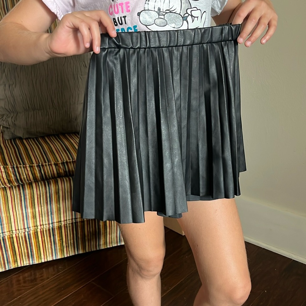 Faux Leather black skirt by Crewcuts. Great for fall or winter.